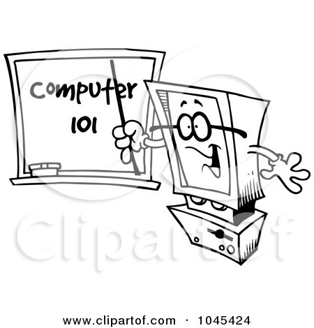 Graphic Design Courses on Cartoon Black And White Outline Design Of A Desktop Computer    By Ron