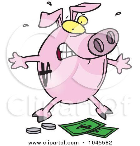 Royalty-free clipart picture of a piggy bank over money, 