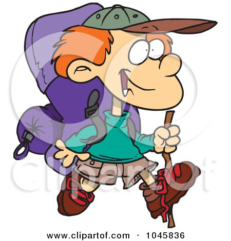 Cartoon Girl Hiker. Cartoon Hiking Boy With