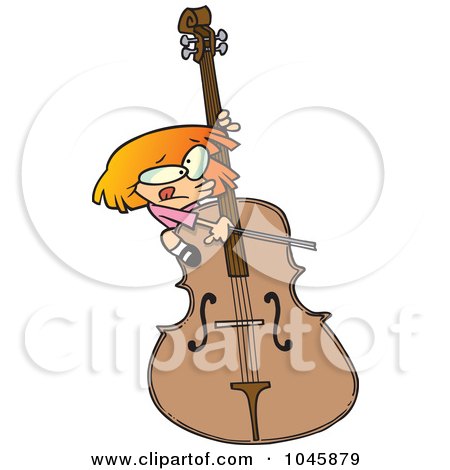 cartoon girl playing flute. Cartoon Girl Playing A Giant Bass Poster, Art Print