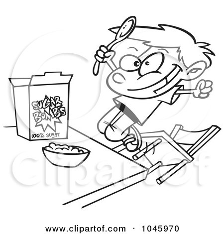 Designhouse Online on Cartoon Black And White Outline Design Of A Boy Eating Sugary Cereal