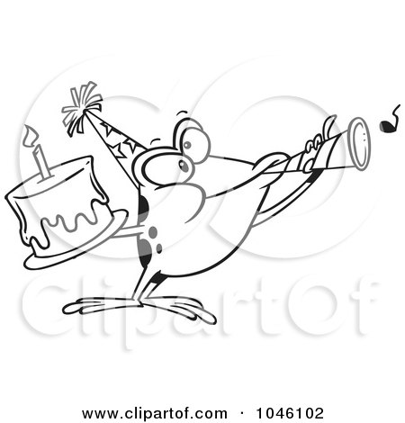 Birthday Cake Clipart on Birthday Frog Holding A Cake And Using A Noise Maker By Ron Leishman