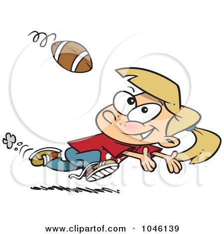 Royalty-free clipart picture of a running girl catching a football, 