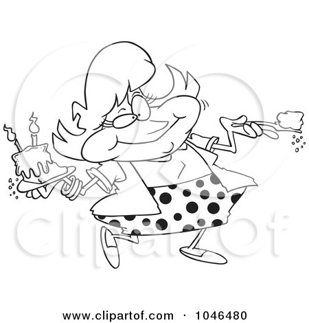 Clipart Birthday Cake on White Outline Design Of A Woman Eating Birthday Cake By Ron Leishman
