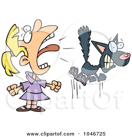 Royalty-free clipart picture of a girl screaming at a cat, 