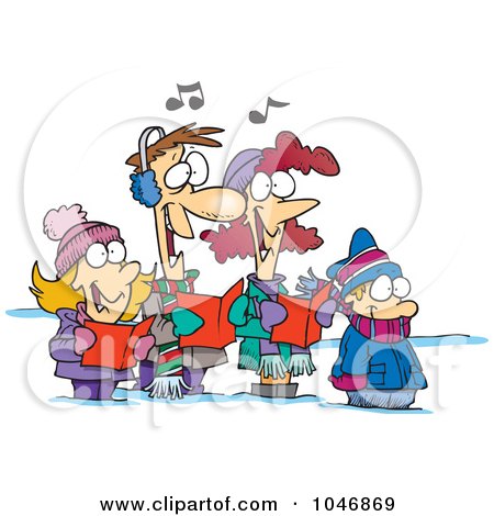 Christmas Carols on Art Print  Cartoon Family Singing Christmas Carols By Ron Leishman