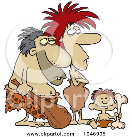 Royalty-free clipart picture of a caveman dad, mom and son, 