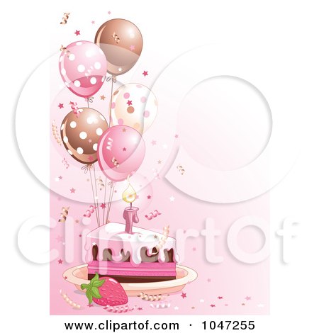 Royalty-free clipart picture of a slice of birthday cake with pink frosting 