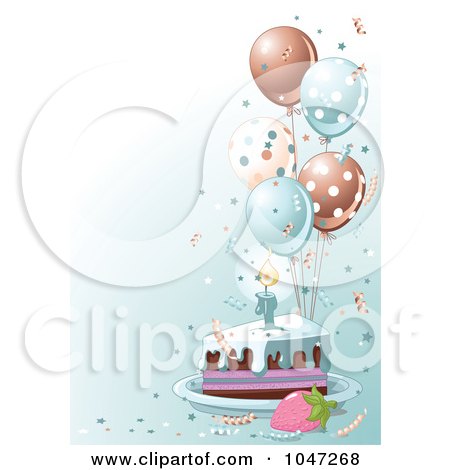 Royalty-free clipart picture of a slice of birthday cake with blue frosting 