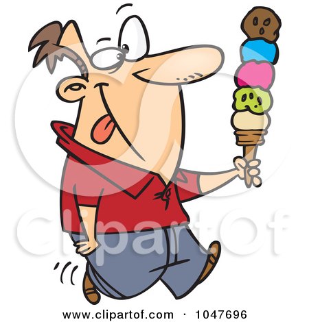 Royalty-free clipart picture of a guy with lots of ice cream scoops 