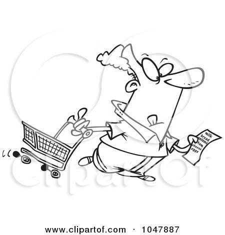 List Cartoons on Cartoon Black And White Outline Design Of A Guy With A Shopping List
