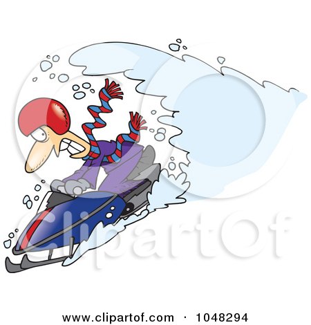 Royalty-free clipart picture of a snow chasing a snowmobiling guy, 