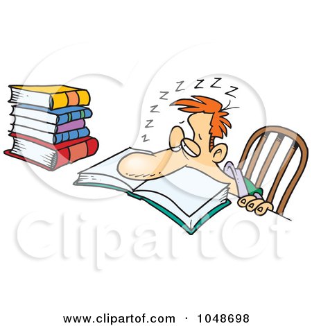 Cartoon Tired Man Falling Asleep While Studying