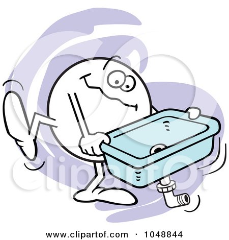 Royalty-free clipart picture of a happy moodie character carrying a kitchen 