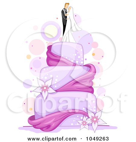  Birthday Cake on Purple Wedding Cake With Lilies  Ribbon And A Bride And Groom Topper