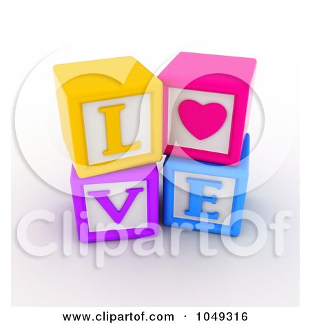 Royalty-free clipart picture of 3d colorful alphabet blocks spelling love 