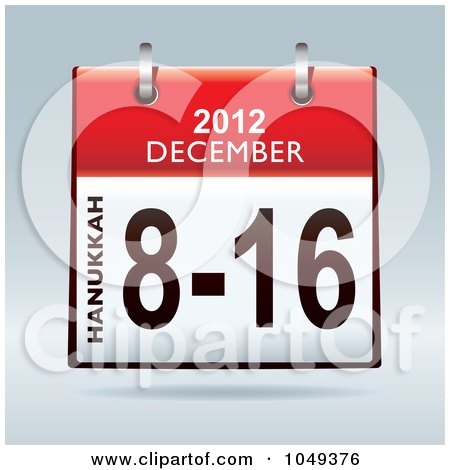 december 2012 calendar. Red Hanukkah December 8-16