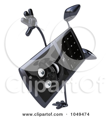 Royalty-free clipart picture of a 3d black cell phone character doing a 
