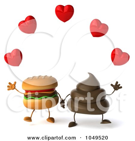 3d Milk Chocolate Or Poop Character Holding Hands With A Cheesburger Under 