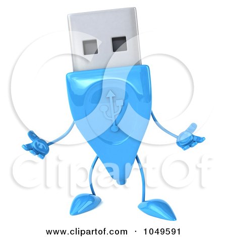 RoyaltyFree RF Clip Art Illustration of a 3d Blue USB Flash Drive
