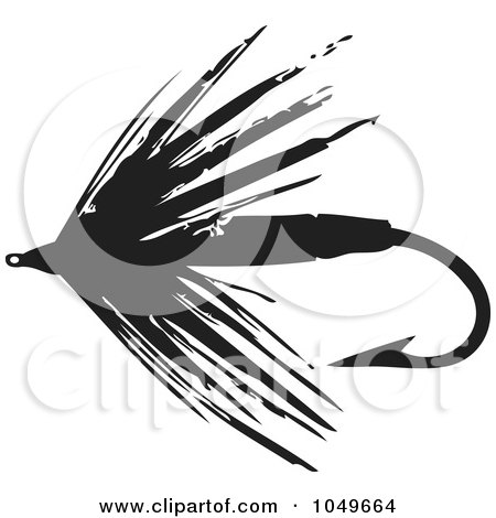 Royalty-free clipart illustration of a black and white retro fly fishing 