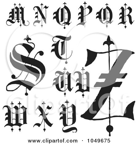  of a Digital Collage Of Black And White Old English Abc Letters 