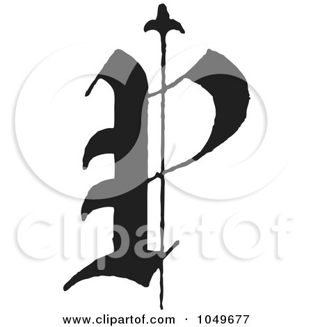  Illustration of a Black And White Old English Abc Letter P by BestVector