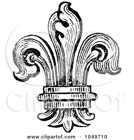 RoyaltyFree RF Clip Art Illustration of a Vintage Black And White Fleur