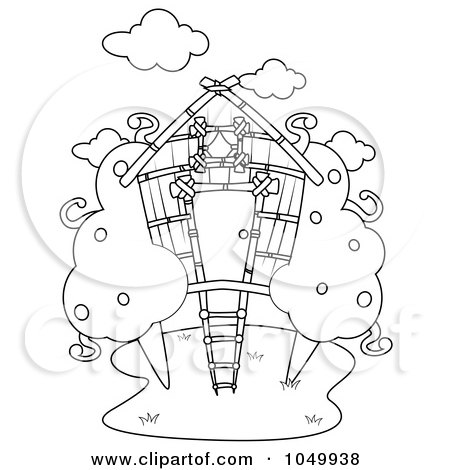 Royalty-free clipart illustration of a coloring page outline of a tree house 