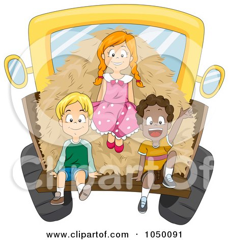 Royalty-free clipart illustration of diverse kids with hay in a truck bed, 