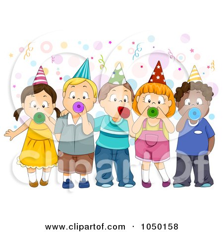 Preview Clipart   Group Of Kids Blowing Party Horns by BNP Design Studio
