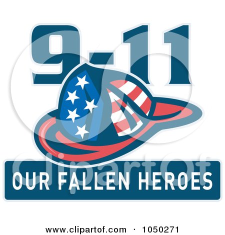 Royalty-free clipart illustration of a fireman helmet with 9-11 our fallen 