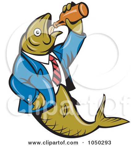 Royalty-Free (RF) Clip Art Illustration of a Herring Drinking Beer by patrimonio