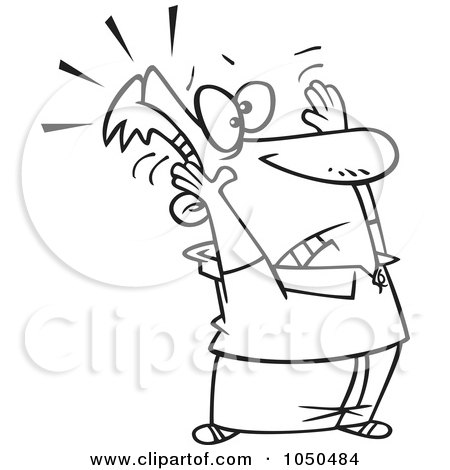 Royalty-free clipart picture of a line art design of a man holding up his 
