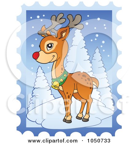 Royalty-free clipart picture of a christmas postage stamp of rudolph, 