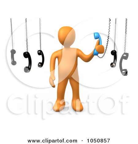 Royalty-free clipart picture of a 3d orange man answering an important call, 
