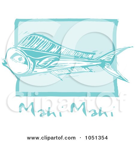 Plentyfish on Of A Blue Woodcut Styled Mahi Mahi Fish With Text Over Blue Jpg