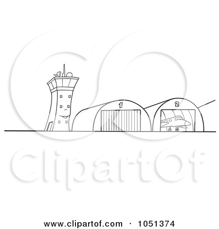 Aircraft Hangar on Vector Clip Art Illustration Of An Outline Of Airport Hangars By Dero
