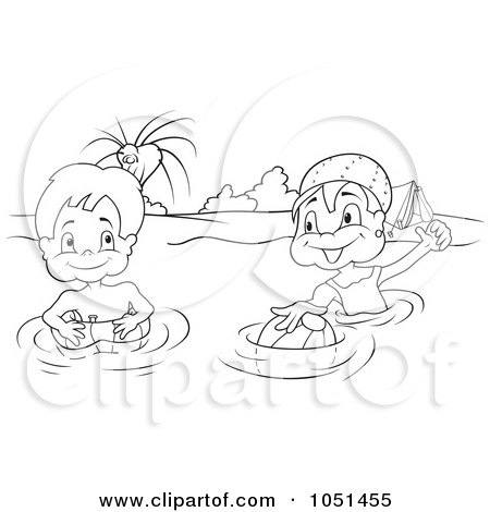 Kids Swimming Clipart. Outline Of Kids Swimming