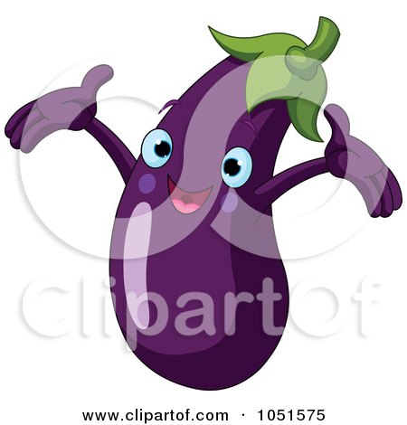 Royalty-free clipart illustration of a happy eggplant character, 