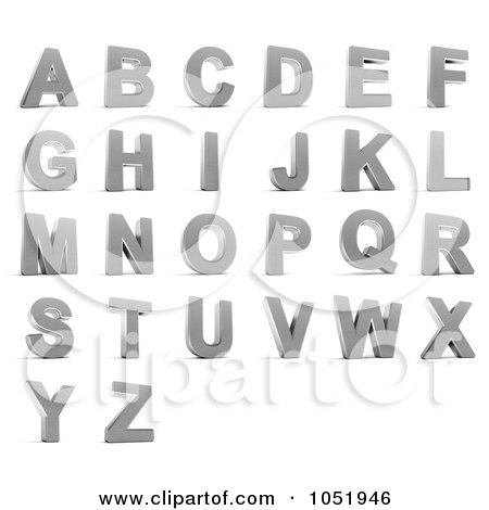 Royalty-free clipart illustration of a digital collage of 3d chrome alphabet 