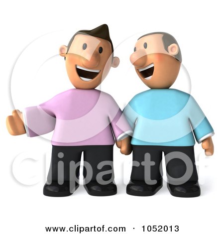 Royalty-free clipart illustration of a 3d gay couple holding hands and 