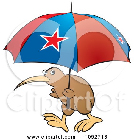 Royalty-free clipart illustration of a kiwi bird with a New Zealand flag 