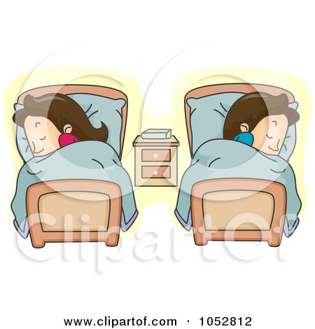 Vector Clip Art Illustration of a Couple Sleeping In Separate Beds ...
