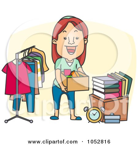 Royalty-free clipart illustration of a woman organizing a garage sale, 