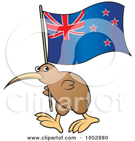 Royalty-free clipart illustration of a kiwi bird with a New Zealand flag - 1 