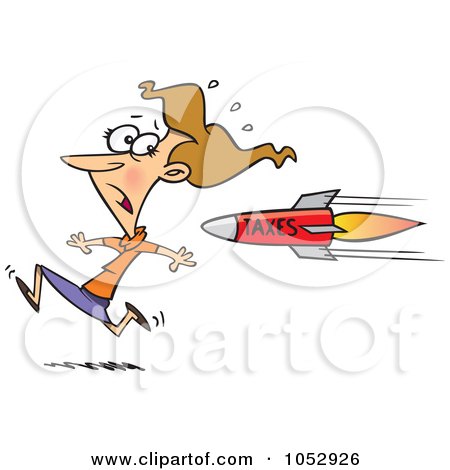 Royalty-free clipart picture of a business woman running from a 