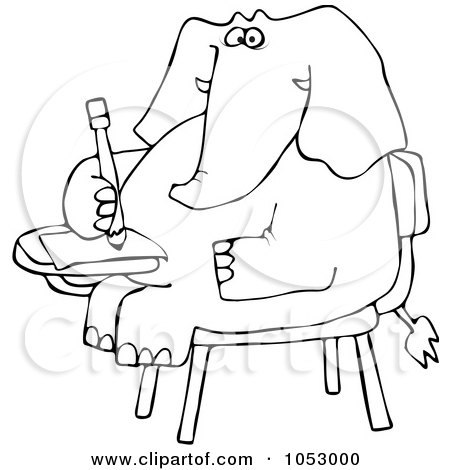 Royalty-free clipart illustration of a black and white elephant student 