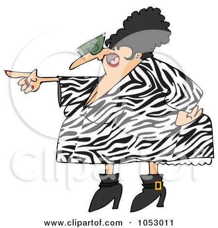 Royalty-free clipart illustration of a pointing angry woman in a zebra print 