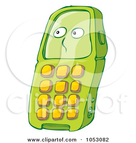 Royalty-free clipart illustration of a green cell phone character, 
